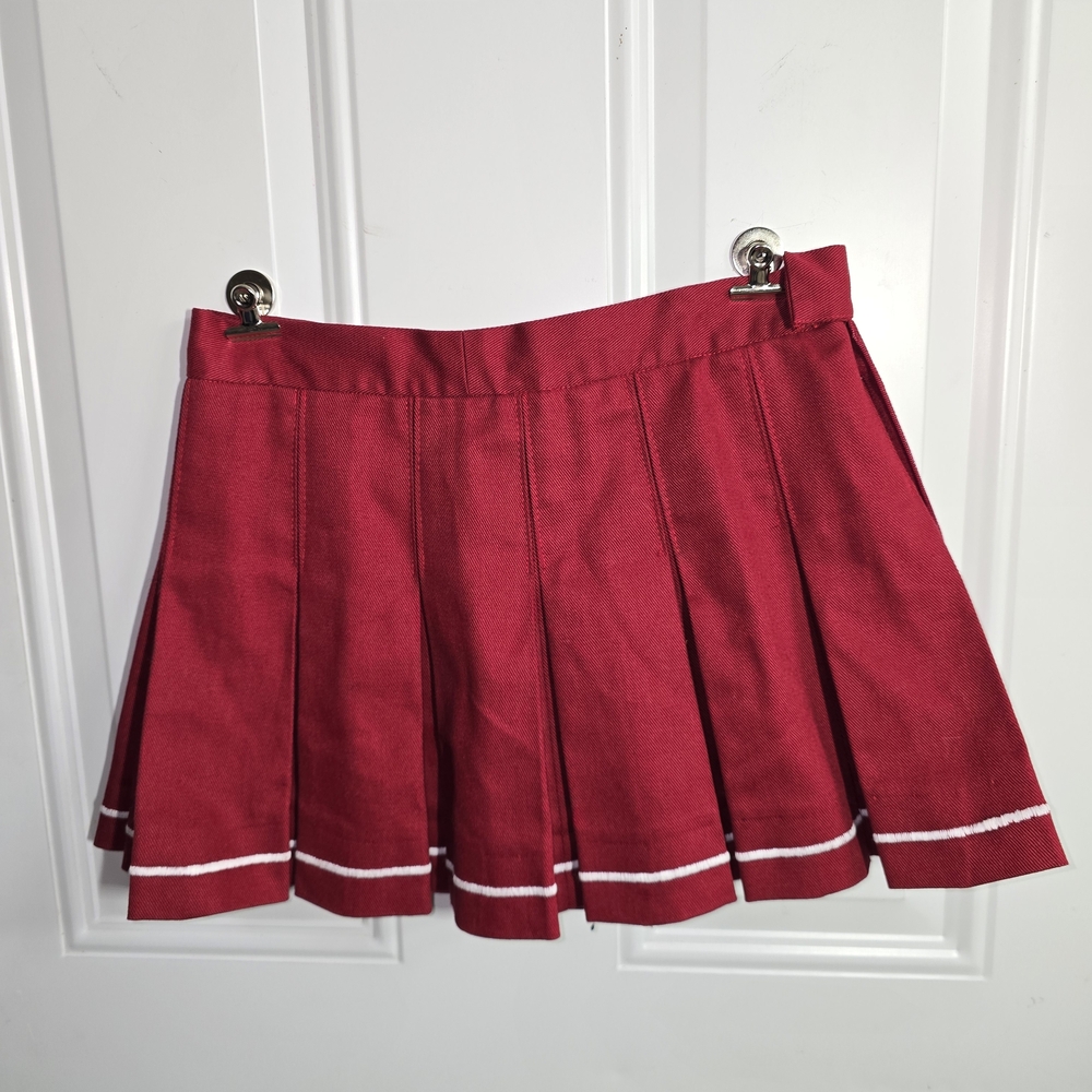 Red Pleated Mini Skirt with White Trim